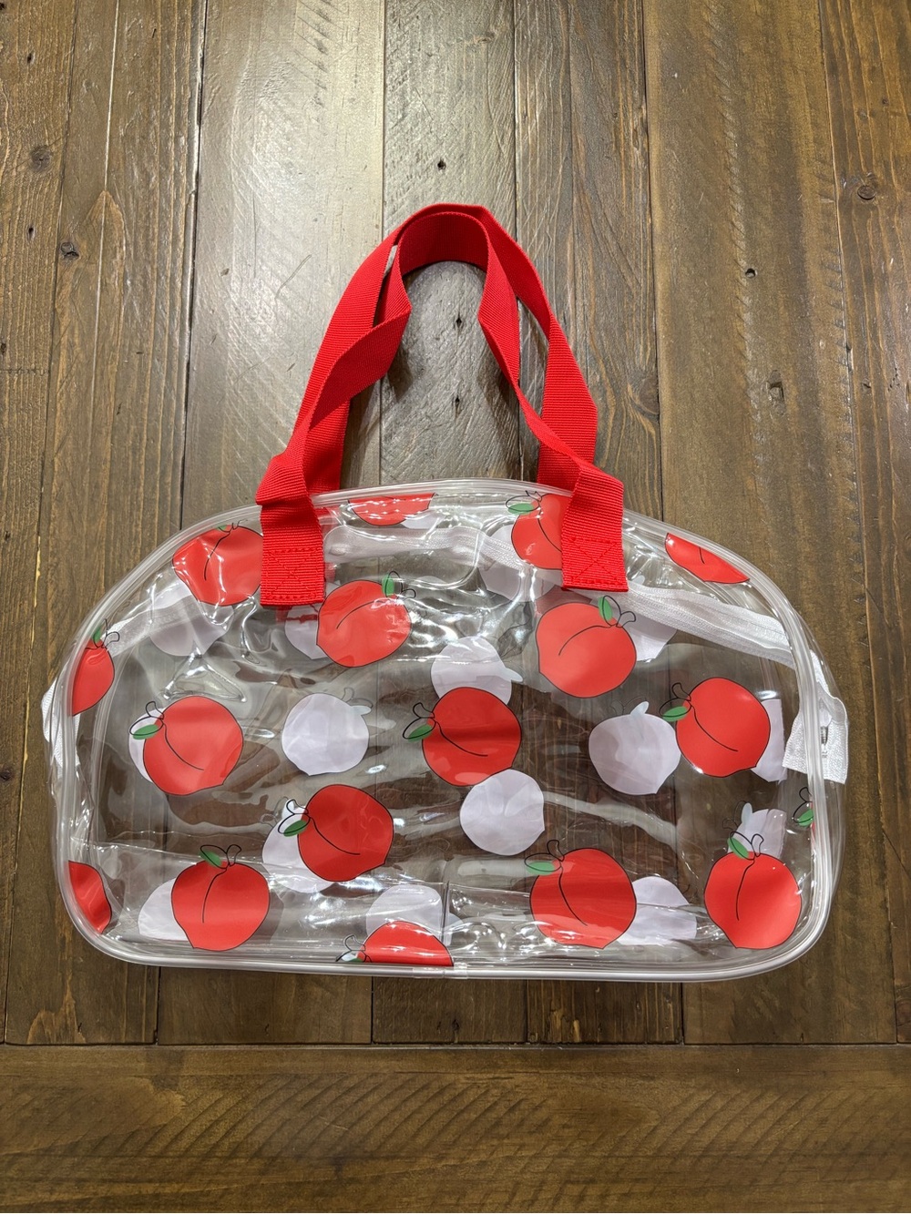 Boston-Style Transparent Cosmetics/Toiletry Bag with Red Peach Pattern